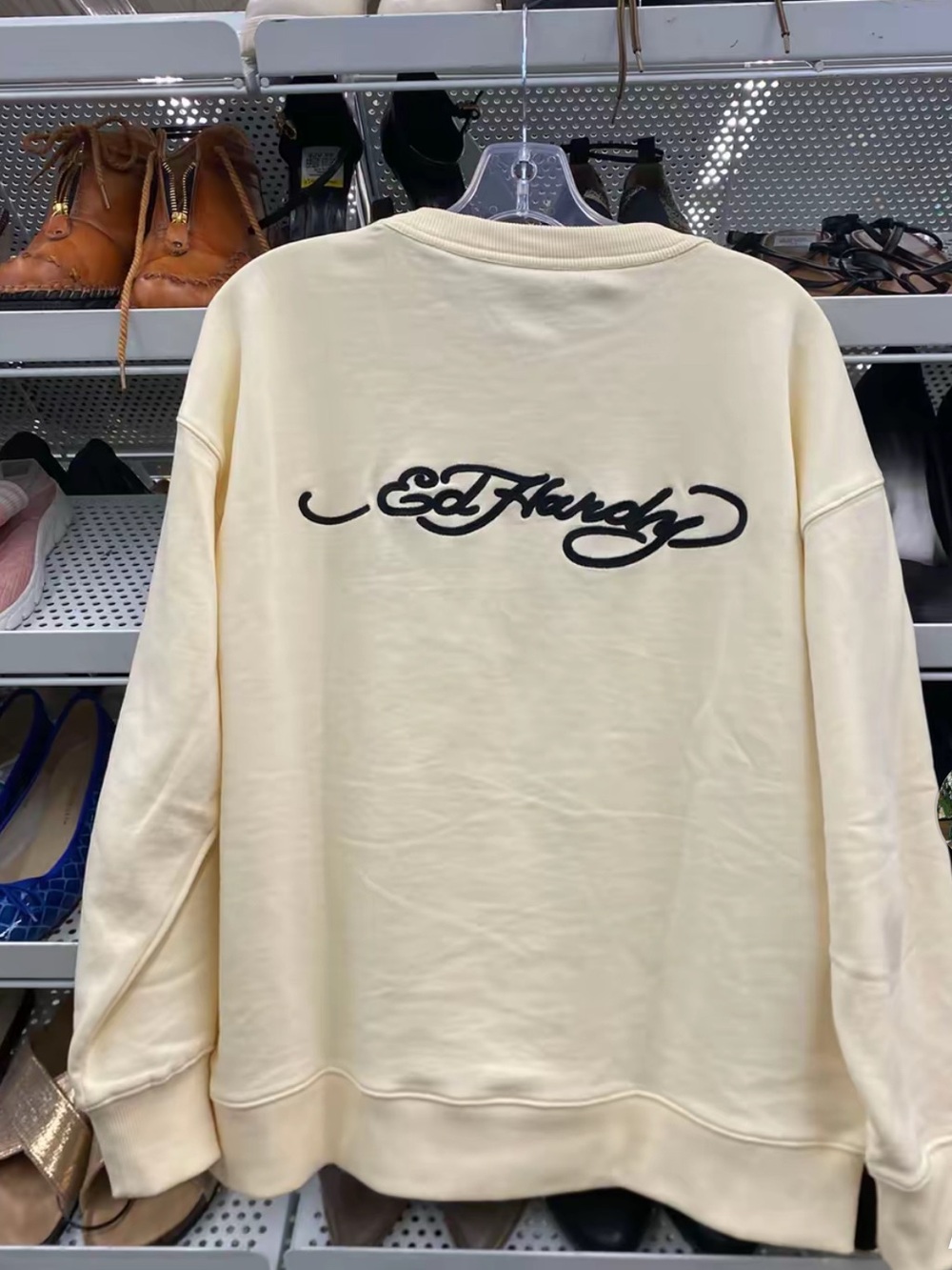 Ed Hardy Cream Crewneck with Black Script Logo